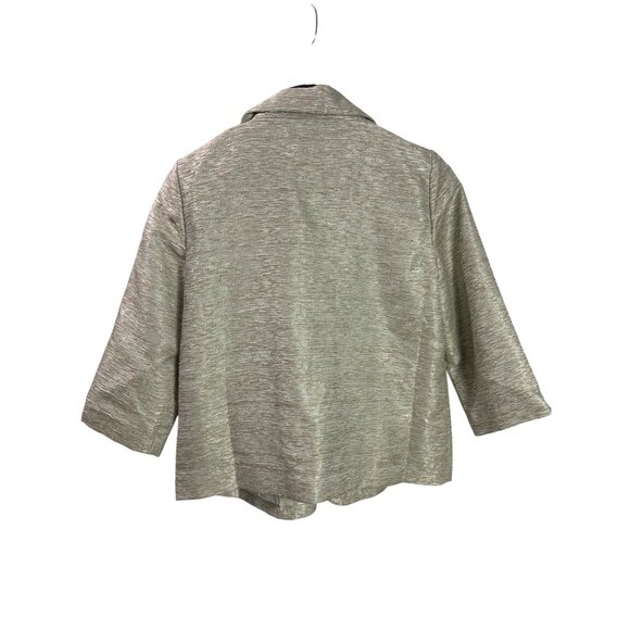 Y2K Tulle Womens XL Metallic Green Tan White Tweed Open Front Blazer Jacket New - Picture 2 of 5